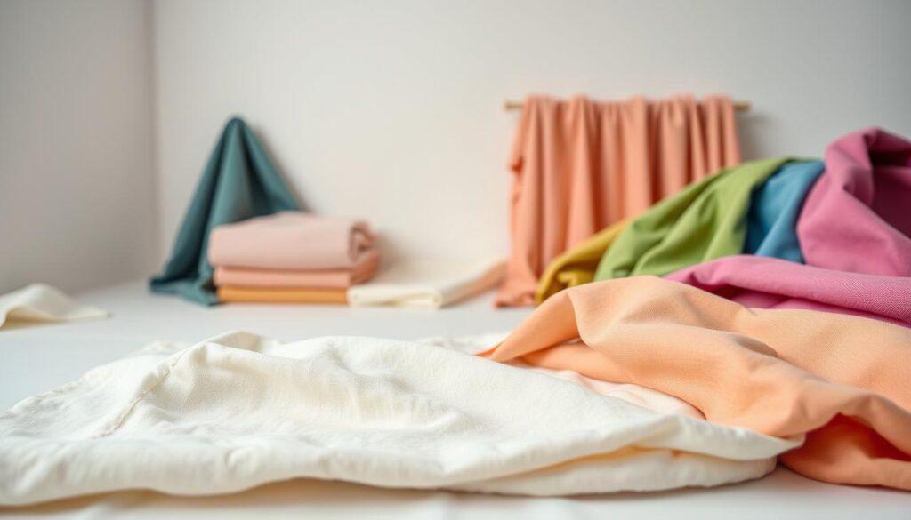 A well-lit studio shot showcasing an array of affordable fabrics in various textures and colors. In the foreground, a group of fabric swatches - cotton, polyester, and linen - arranged neatly. The middle ground features bolts of these materials in different hues, creating a visually appealing color palette. The background is a clean, minimalist setting with soft, diffused lighting, allowing the fabrics to take center stage. The overall composition emphasizes the tactile qualities, affordability, and versatility of these practical textiles suitable for DIY costumes and projects.